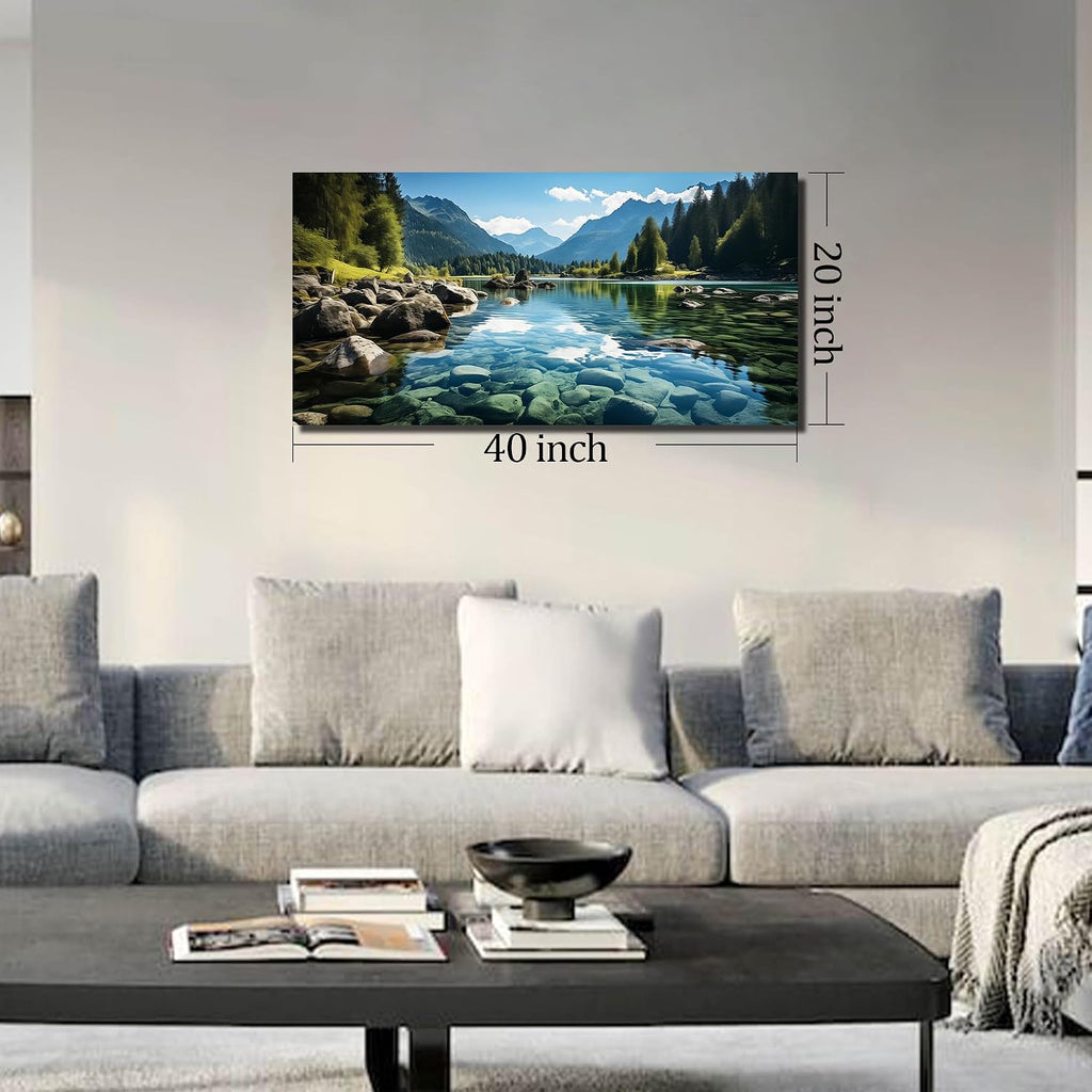 Landscape Wall Art , Mountain and Lake Wall-Decor , Natural Scenery Canvas Prints Pictures Office, Size Inches