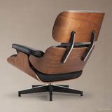 Modern Reading Chair and Ottoman — Walnut Leather