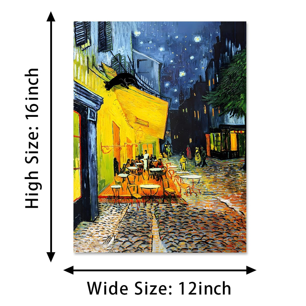Cafe Terrace at Night Modern Stretched and Framed Canvas Prints Van Gogh Famous Oil Paintings Reproduction Cityscape