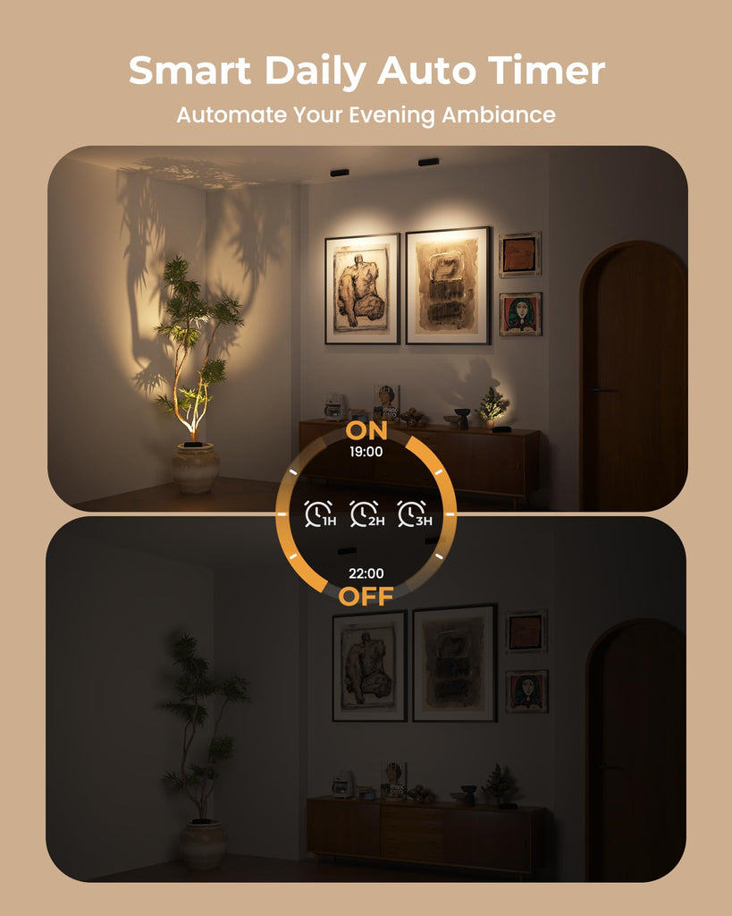 Indoor Spotlights with Daily Auto Timer, 5500mAh Rechargeable Picture Lights, Wireless Accent Lighting Dimmable &