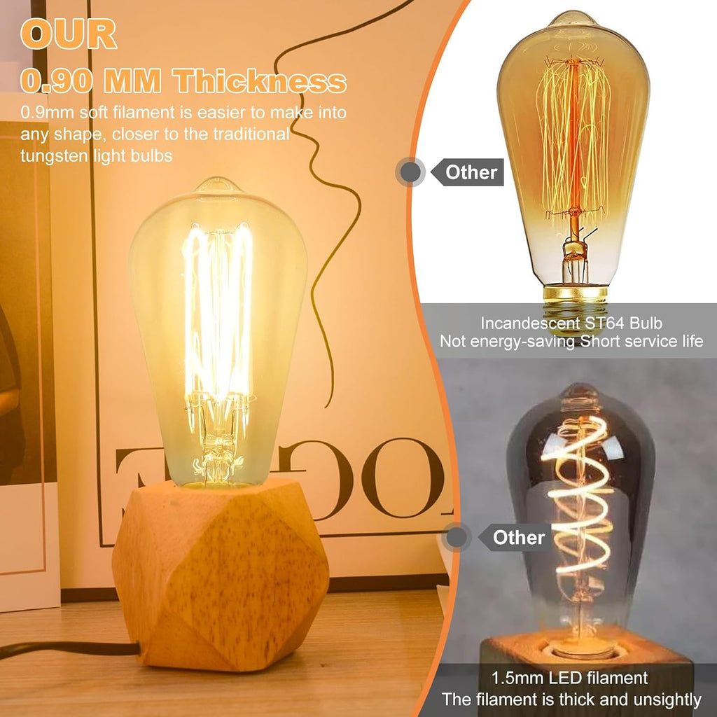 E26 LED Bulb 6W Equivalent Edison Light Bulbs 60 watt, ST64 Vintage Edison Bulbs, Warm White 2200K Amber, Dimmable