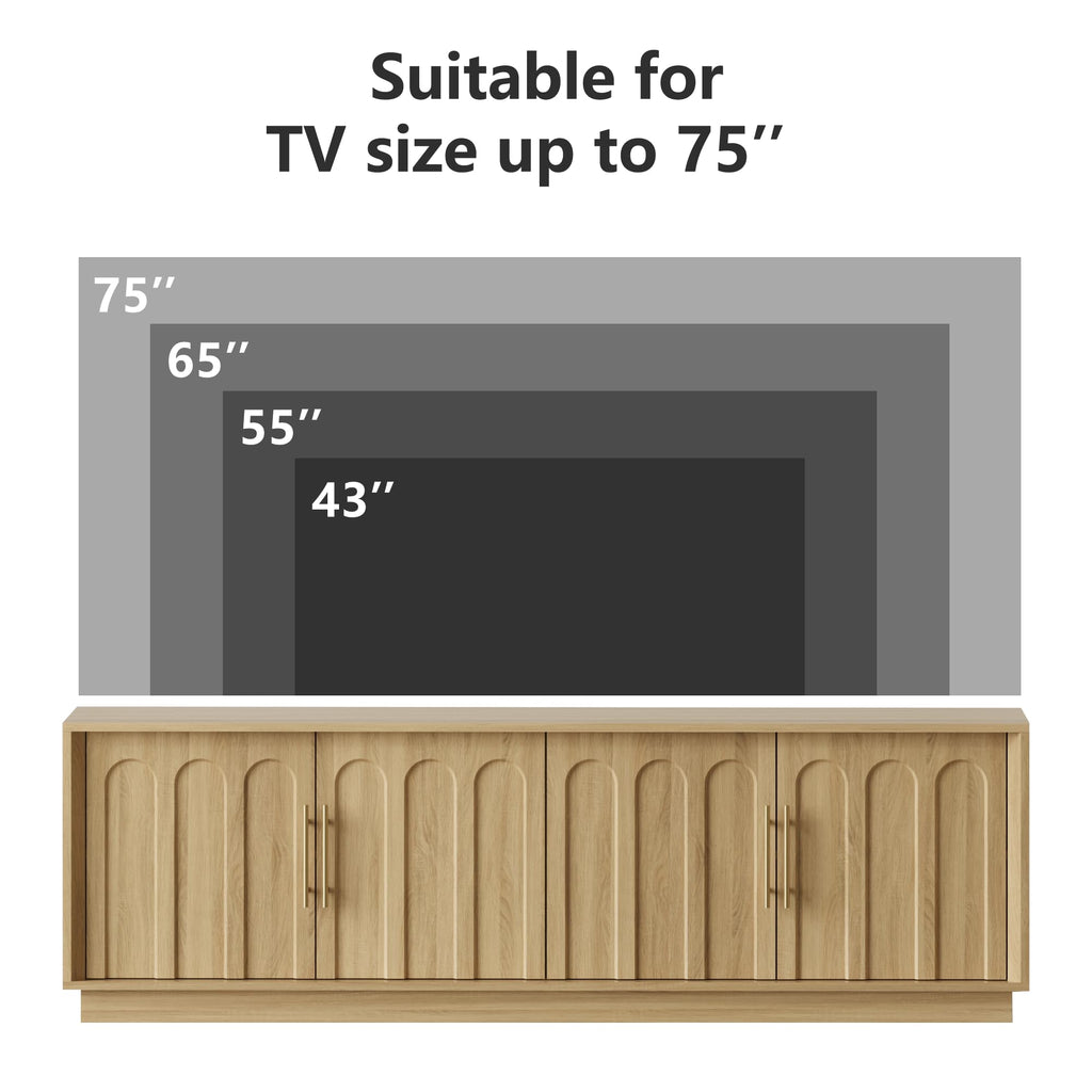 67" Mid Century Modern TV Stand for 75 Inch TV Living Room, Oak