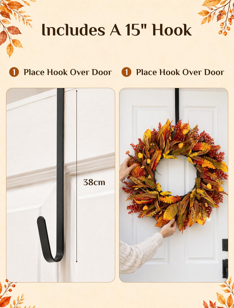 26" Fall Wreaths for Front Door: Autumn Eucalyptus Leaf Wreath