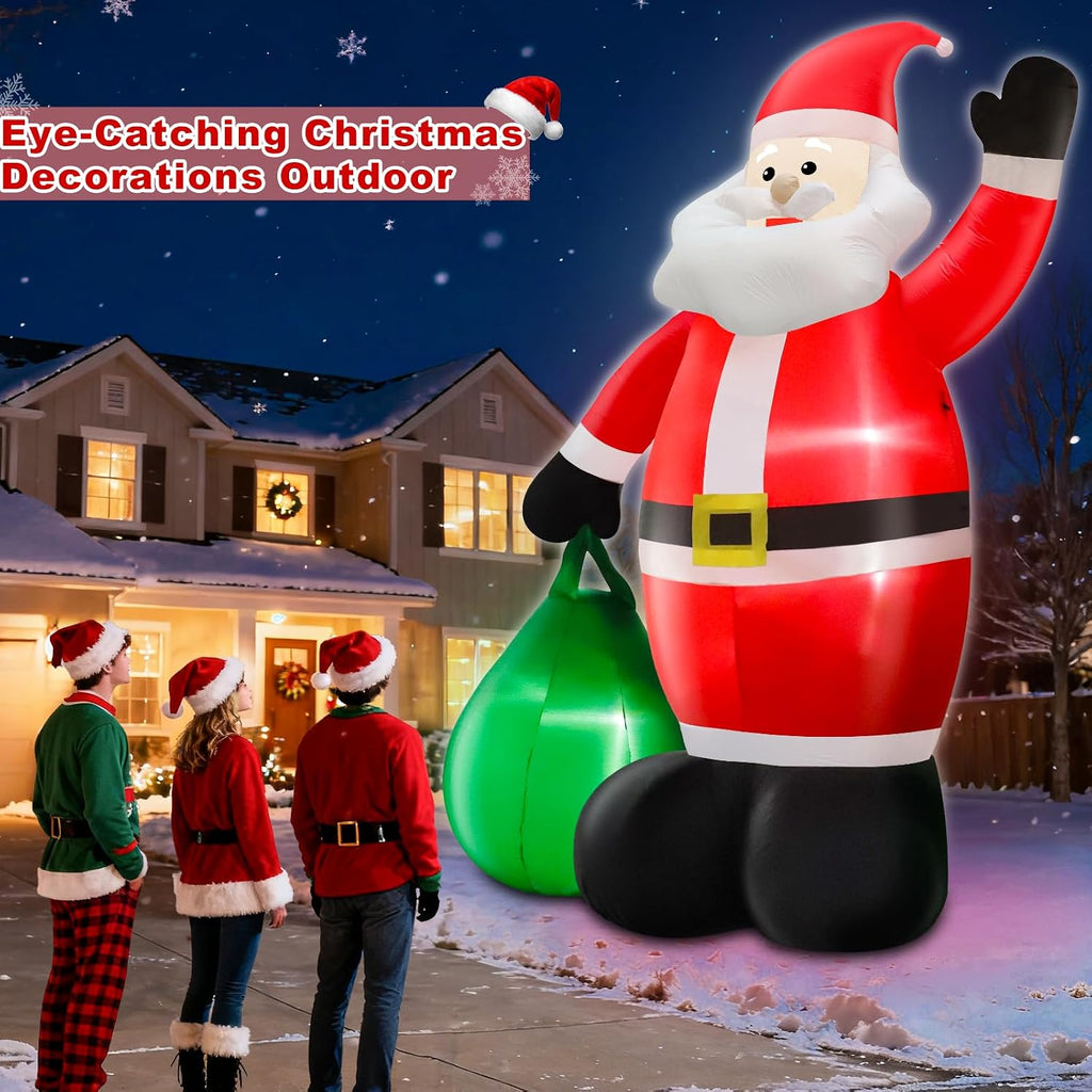 14 Ft by 8.5 Ft Giant Christmas Inflatable Santa Claus with Gift Bag Outdoor Decorations, Lighted Outside Standing