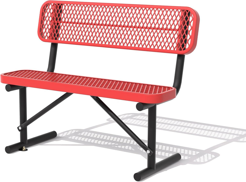 4FT Heavy Duty Metal Park Bench for Outside, Thermoplastic-Coated Weatherproof Outdoor Bench with Backrest & Portable
