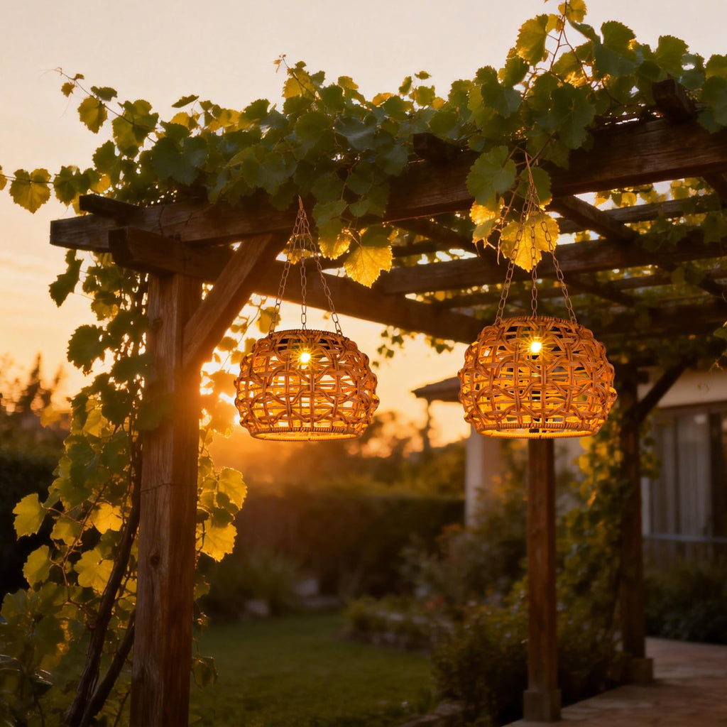 Hanging Solar Lanterns Outdoor Waterproof 2 Pack, Solar Chandelier Outdoor Hanging Lights for Outside Tree, 7.25in