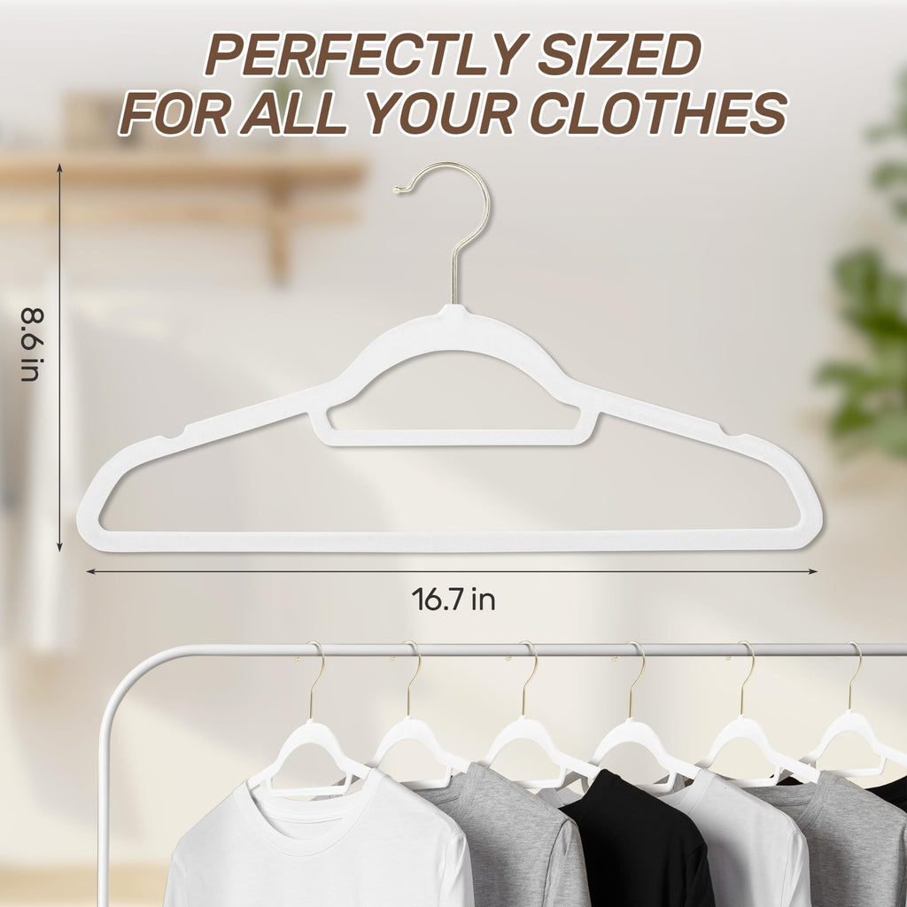 Velvet Hangers 30 Pack with Gold Hooks, Non-Slip Felt Clothes Hangers White