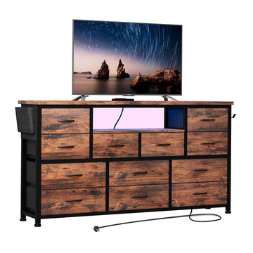 Dresser TV Stand with Power Outlet & LED for 45'' TV, Long Dresser with 12 Drawers, Wide Console Table for Storage in