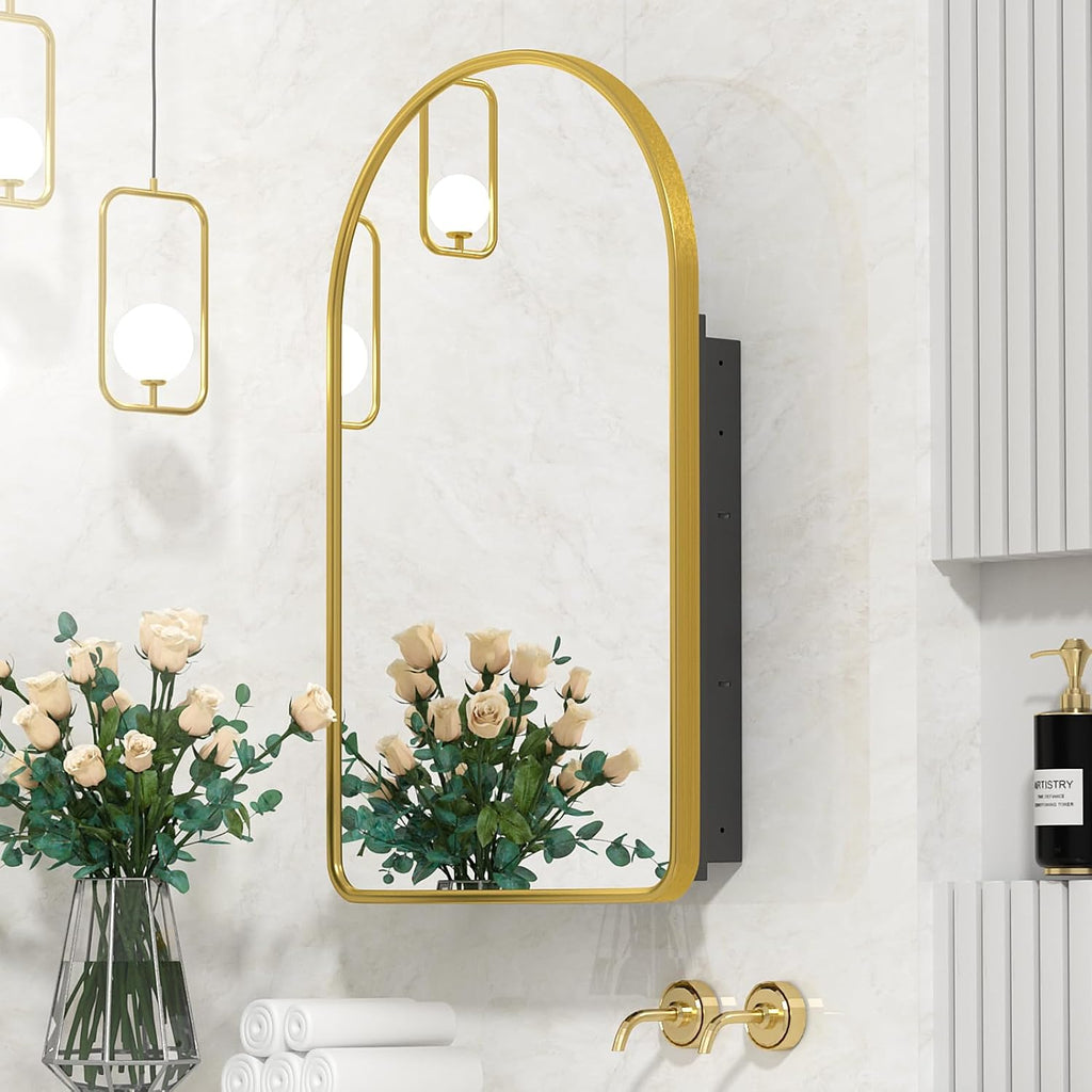 Arched Medicine Cabinet with Mirror,Gold Recessed Medicine Cabinet Mirror | Bathroom Arch Mirror Cabinet,Metal