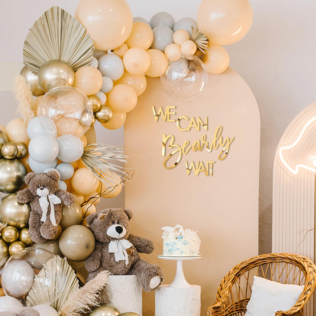 Acrylic We Can Bearly Wait Sign for Backdrop, Gold