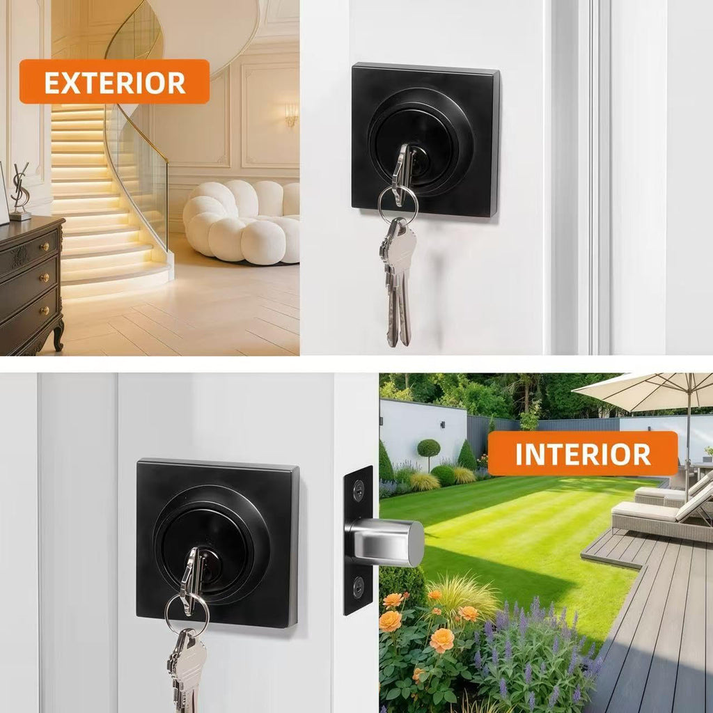 Matte Black Square Double Cylinder Deadbolt, keyed 2 Sides