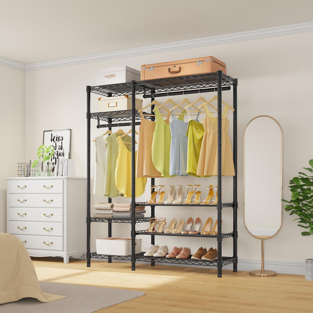 V2S Heavy Duty Clothes Rack Portable Closet Organizer System Black