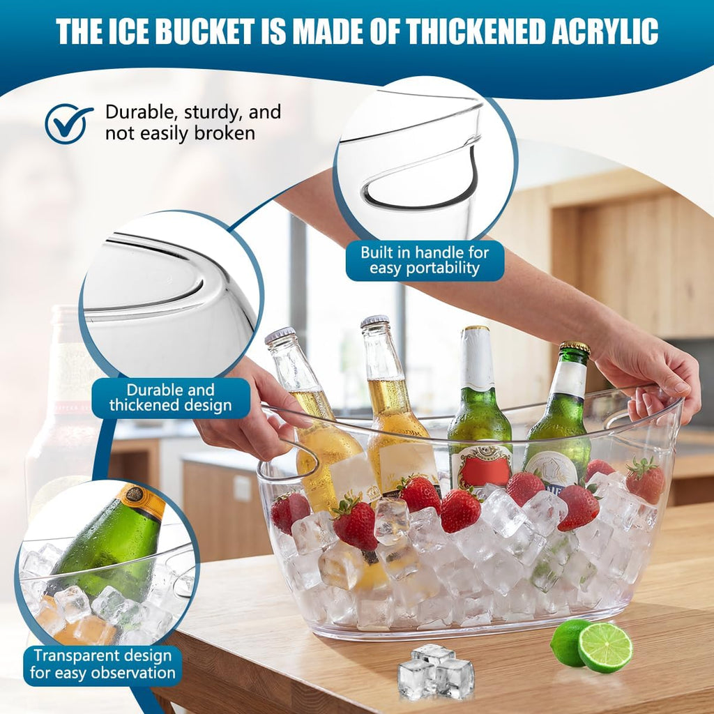Clear Acrylic Ice Buckets Large Champagne Drink Cooler Storage Ice Tub with Scoops for Beer Cocktails Wine - Set of 2