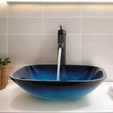 HM HomeMieco 17 Inch Square Blue Glass Vessel Sink Bathroom Bowl Sink with Faucet and Drain