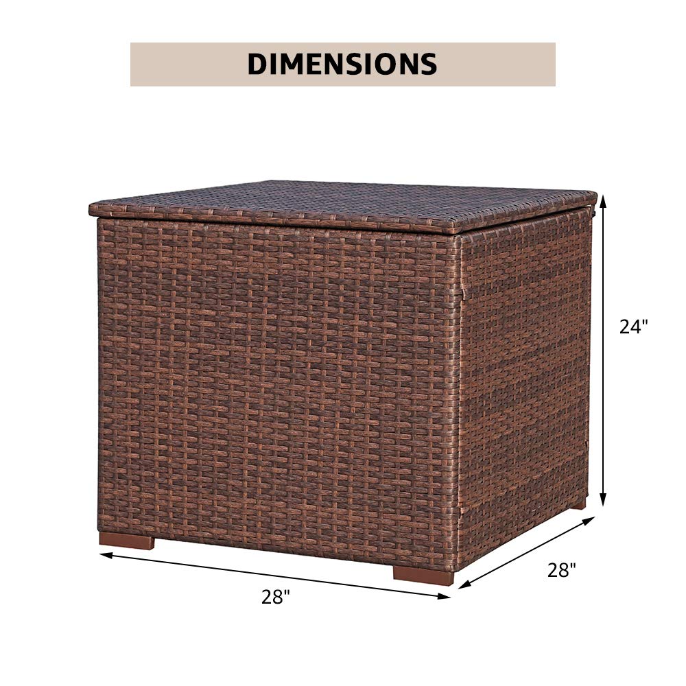 Wicker Outdoor Patio Storage Box Waterproof, Rattan Storage Bin Deck Box for Cushions, Garden Tools, 88 Gallon, Brown