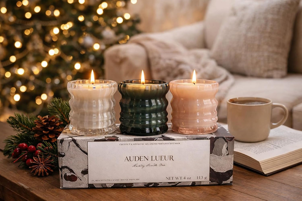 Luxury Candle Trio Set - Noël, Noix & Holly - 3 x 4 oz Scented Candles - 20+ Hours Burn Time Each - Coconut Soy Wax
