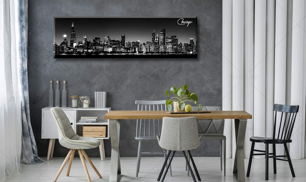 Black & White Chicago Skyline Canvas Wall 13.8" x 47.3"