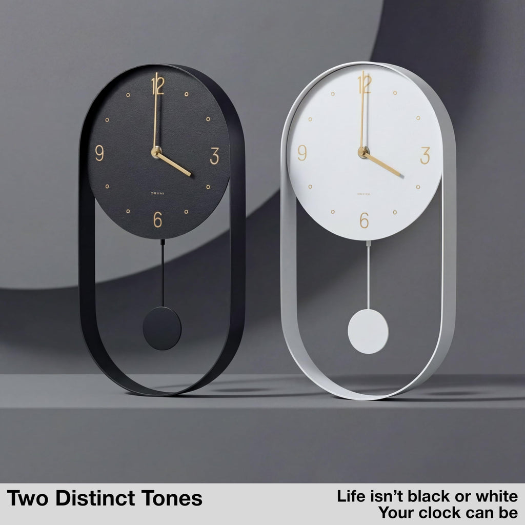 Modern Pendulum Wall Clock - Small Vertical Design in Black and Gold