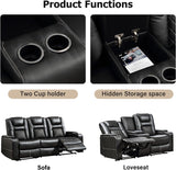 Home Theater Seating Seats, Theater Recliner Chair Sofa, PU Leather 3 seat Power Recliner Sofa with Cup Holders
