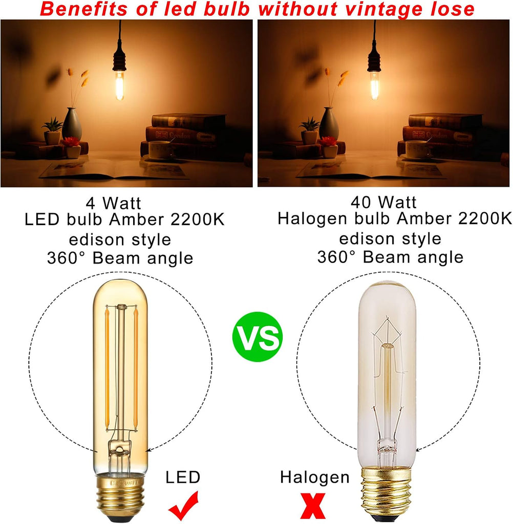 T10 Tubular E26 Light Bulb,Dimmable,Amber Light Bulbs,4w 2200K