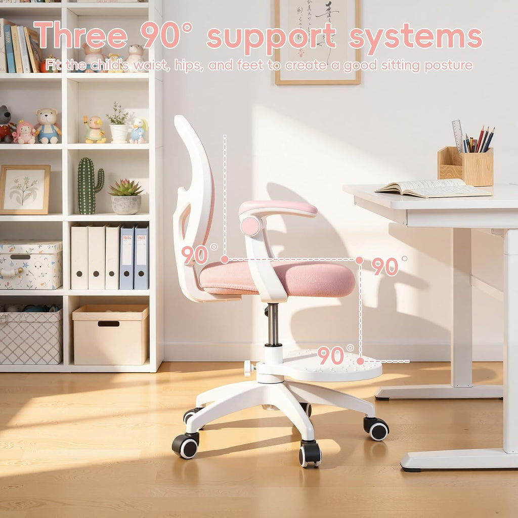 Kids Desk Chair with Adjustable Footrest and Flip Arms for Study