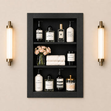 14x24 Recessed Medicine Cabinet, Medicine Cabinet No Mirror, Wood Medicine Wall Niche with 3-Tiers Shelves Storage