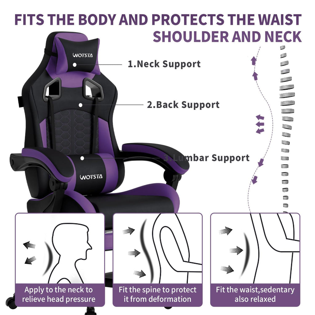 Gaming Chair with Massage, Ergonomic PC Gaming Chair with Footrest Comfortable Headrest and Lumbar Support, High Back