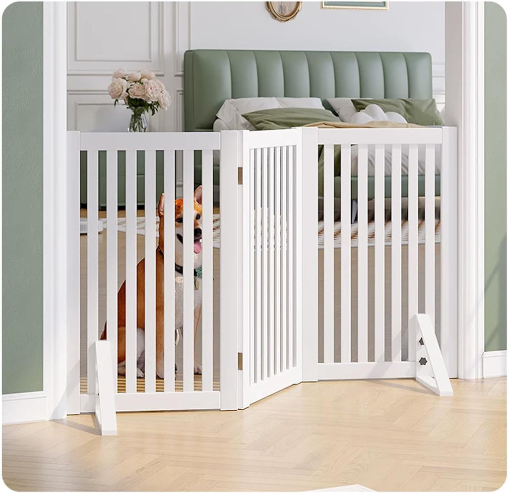 Wooden Free Standing Dog Gate, White Step-Over Pet Barrier