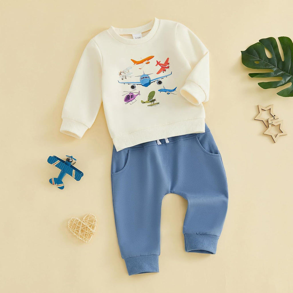 Toddler Baby Boy Fall Outfits Crewneck Sweatshirt Pants Set Winter Clothes
