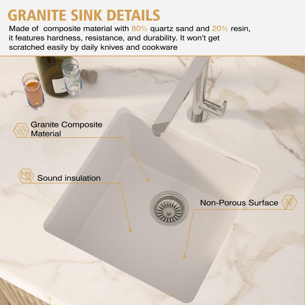 17 Inch Undermount Bar Sink 17"x17" White Granite Composite Sink