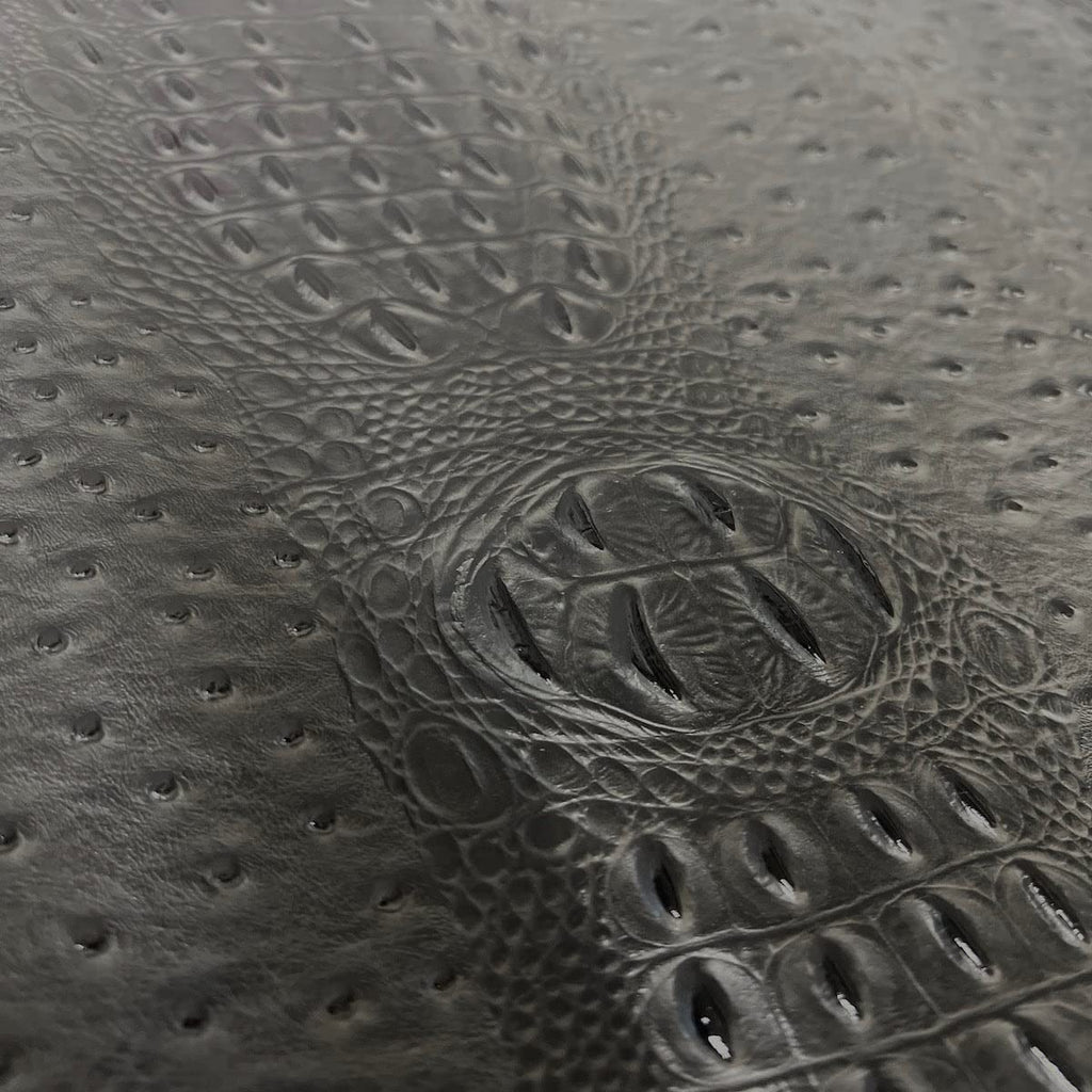 Charcoal Gray Gatorich Faux Leather Upholstery Crafting Vinyl Fabric - Sold By The Yard - 54"