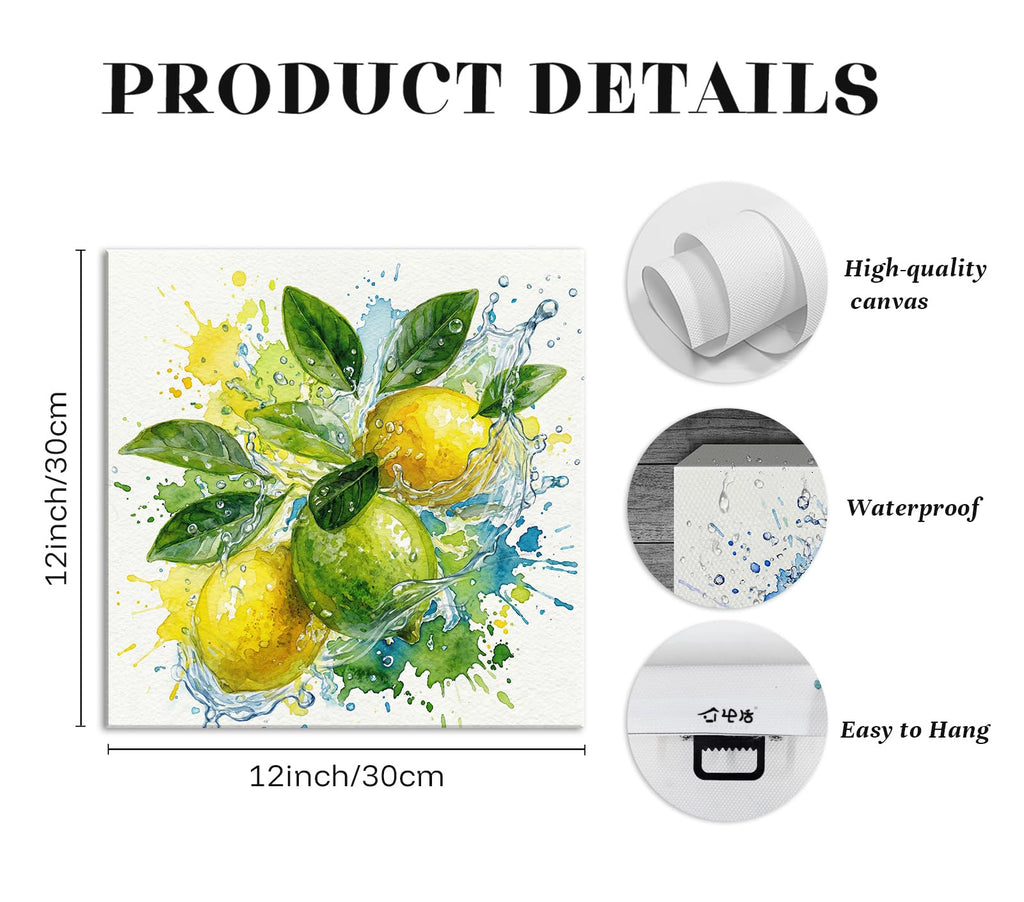 Modern Farmhouse Kitchen Canvas Wall Art Fruit Decor 12" x 12"