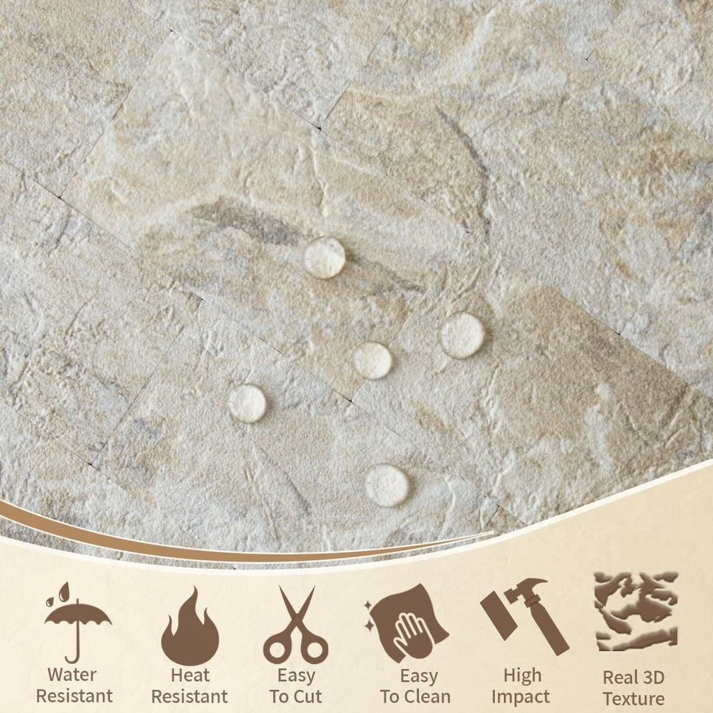 10 Sheets Sandstone Peel and Stick Backsplash Wall Tiles, 12"x12" Thick PVC Subway Tile Backsplash