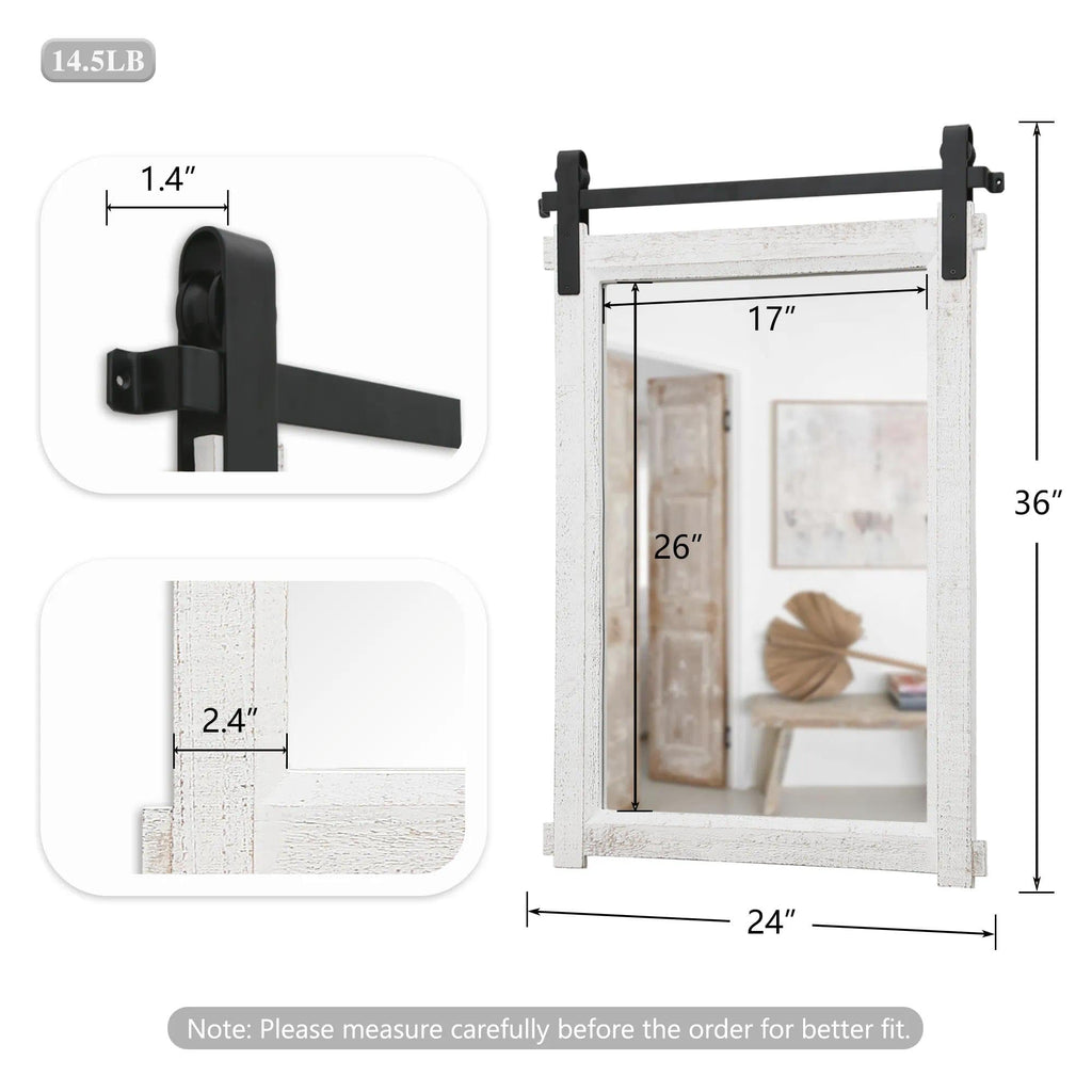 Farmhouse Bathroom Vanity Mirror: 24"x36" White Rustic Barn Door