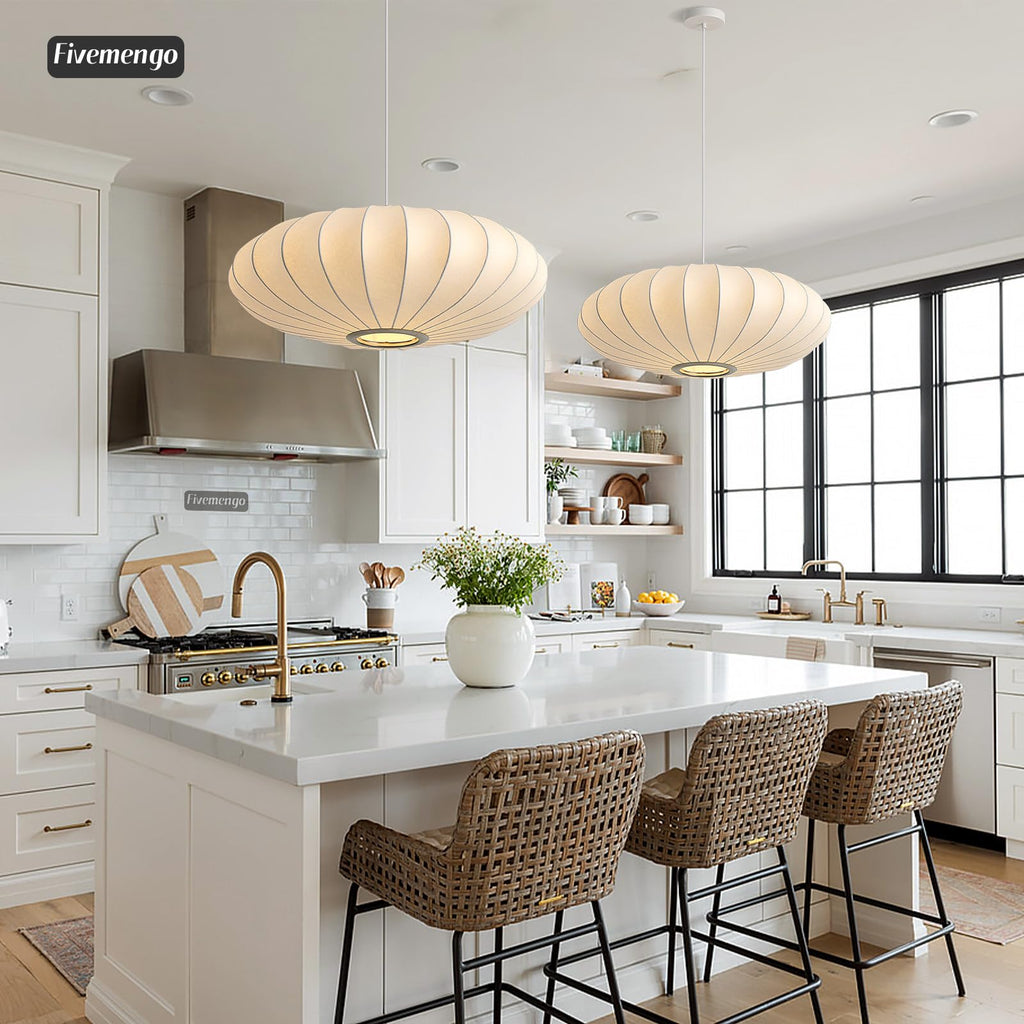 Inspired Nelson Style 23.6in Lantern Pendant Light Bubble Saucer, White Imitation Silk