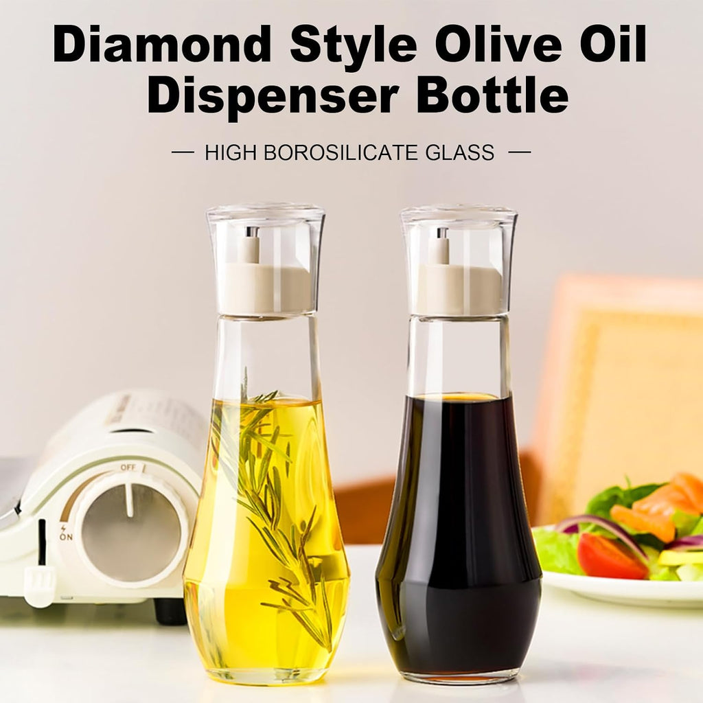 Diamond Olive Oil Dispenser Bottle,Oil and Vinegar Dispenser,Elegant Glass Cooking Oil Dispenser,Dispenser Bottle - Set of 2