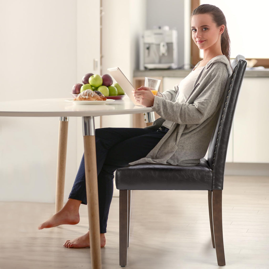 Dining Chairs Set of 4, PU Leather Kitchen Table Chairs, Brown