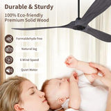 Brushed Grey 52 Inch Wood Ceiling Fan with Solid Wood Blades, Indoor/Outdoor 3-Blade Ceiling Fan with Remote Control, 6-Speed Quiet Reversible DC Motor,No Light Wooden Ceiling Fans for Bedroom,Patio A102-B0CMTJGFV6