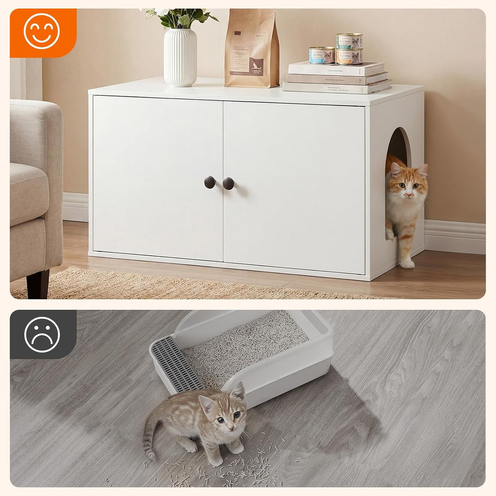 Cat Litter Box Enclosure, Hidden Litter Box Furniture with Side Entry, Litter Box Cabinet, Indoor Cat House, End Side