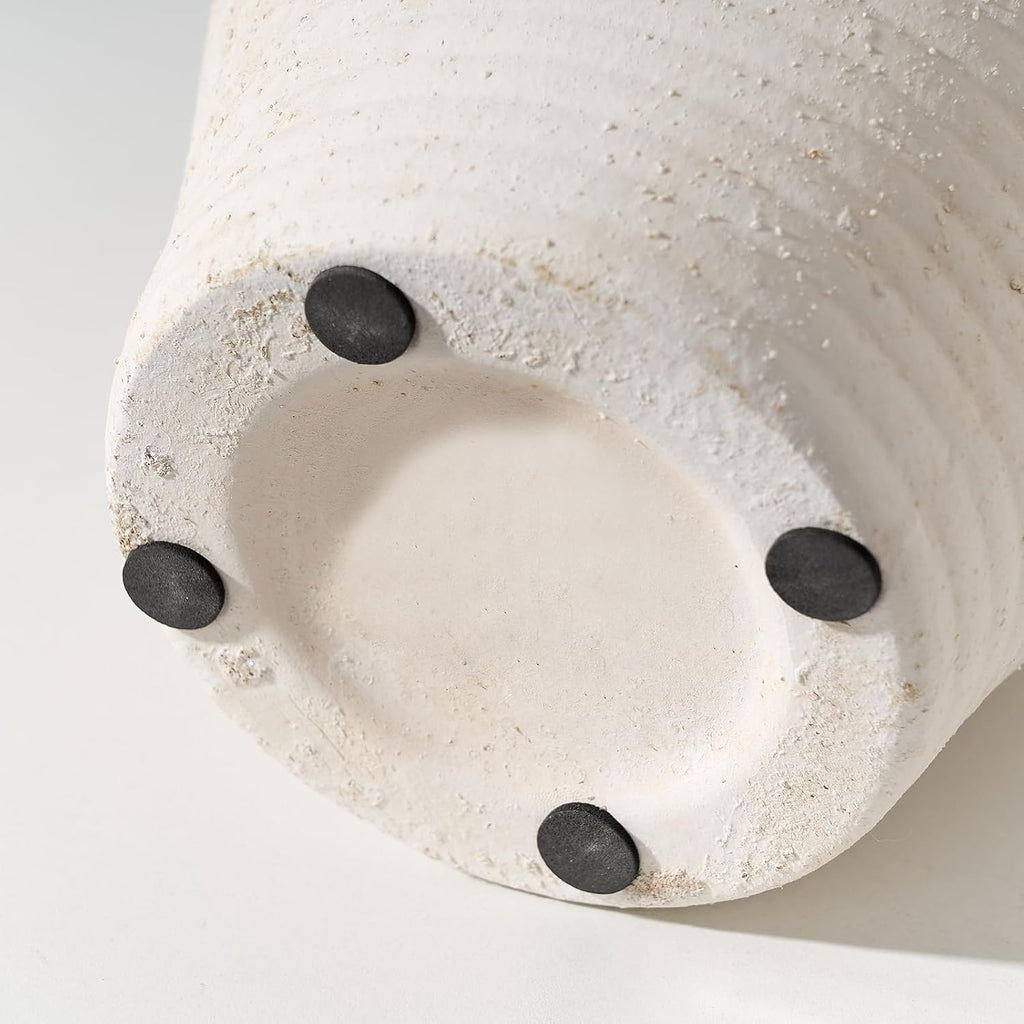 Ceramic Rustic Farmhouse Vase, 9.2 inch Whitewashed Terracotta Vase, Pottery Decorative Vases,Clay Decorative Vases