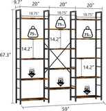 Triple 5 Tier Bookshelf, Industrial Large Bookcase with 14 Open Display Shelves