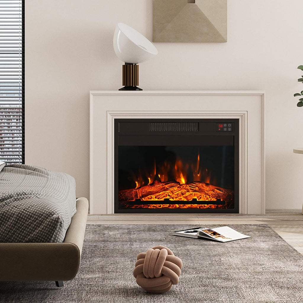 18" Electric Fireplace Insert, Recessed Fireplace Heater with Low Noise, Remote Control with Timer, Touch Screen