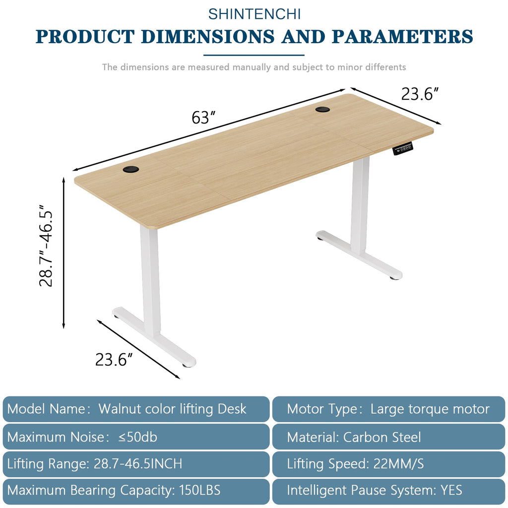 Standing Desk, 63x24 Inch Height Adjustable Electric Sit Stand up Desk, Ergonomic Rising Computer Table, Modern Lift