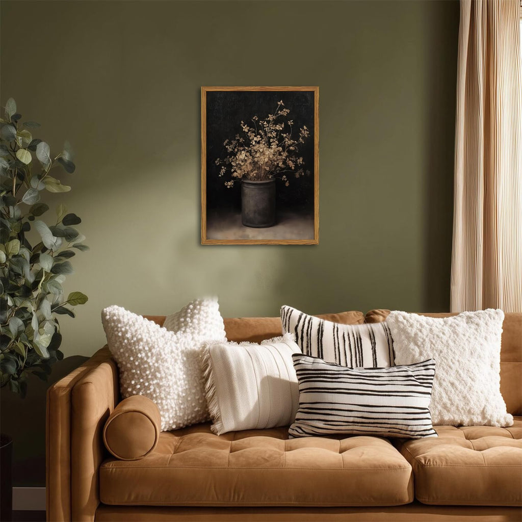 Framed Vintage Floral Wall Art, Rustic Dark Moody Flower Paintings Wall Decor, Retro Farmhouse Botanical Pictures