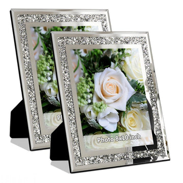 Crushed Diamond Wedding Mirror Photo Frame, Crystal Silver Glass Picture Frame For Photograph Size 8x10 inch, Pack of