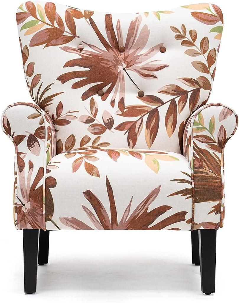 Mid Century Wingback Arm Chair,Modern Upholstered Fabric High Back Accent Chair with Wood Legs,Upholstered Single