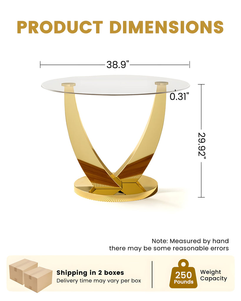 38.9" Modern Round Glass Dining Table for 2-4 People, Gold Base