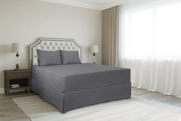 600TC Hotel Quality 100% Egyptian Cotton Bed Skirt 21" Drop Length Dark Grey Solid