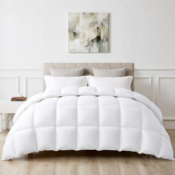 Goose Feather Down Fiber Comforter Twin Size, All Season 100% Cotton Duvet Insert Medium Warmth, Cloud Soft Hotel