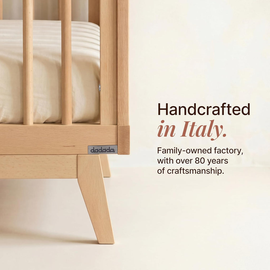 Baby Soho 3-in-1 Convertible Wood Crib Bed, Made in Italy, Natural | Crib to Toddler Bed, GREENGUARD Gold Certified
